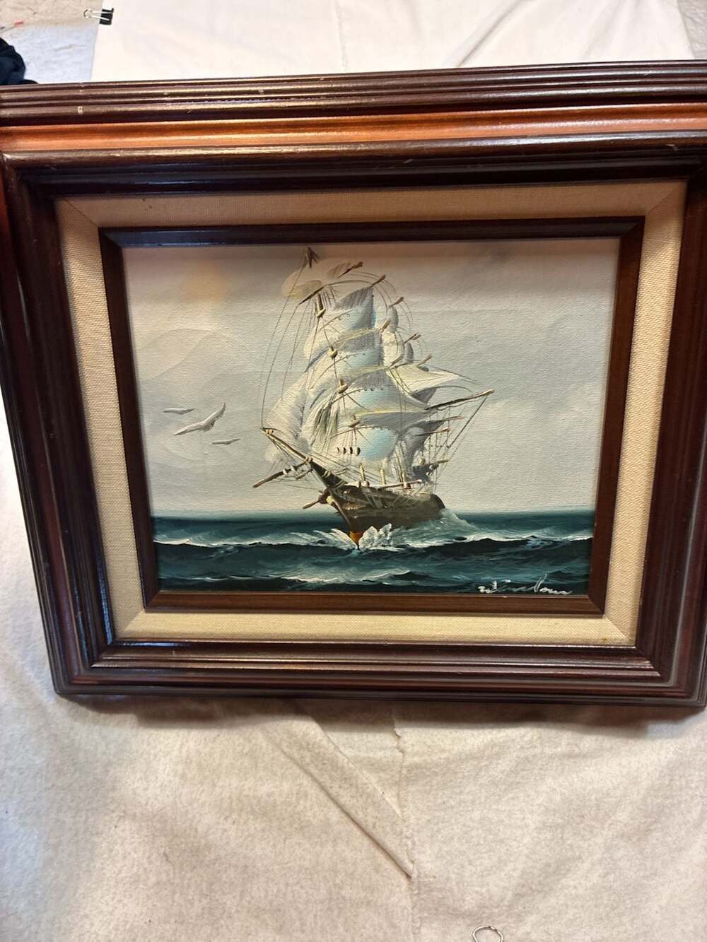 Vintage Framed Nautical Tall Ship Oil Painting Signed Winslow